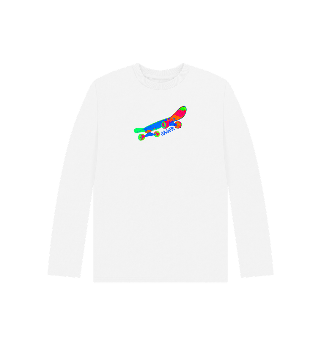 White Drop in Skate Organic Cotton Kids Long Sleeved T-Shirt