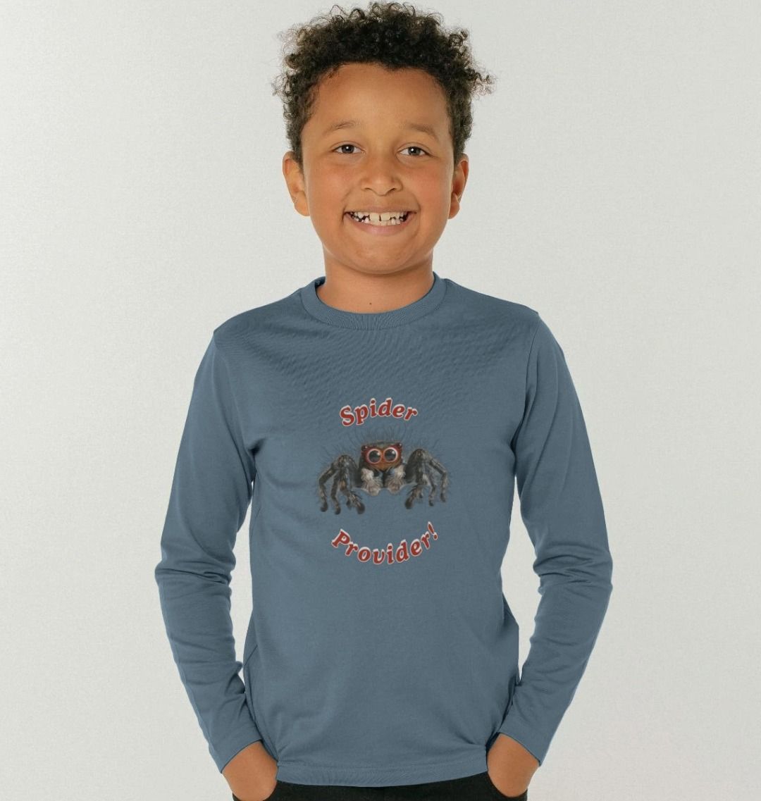 Spider Provider Kid's Long-Sleeved Organic Tee Shirt - Gift for Son, Nephew, Granddaughter or Grandson