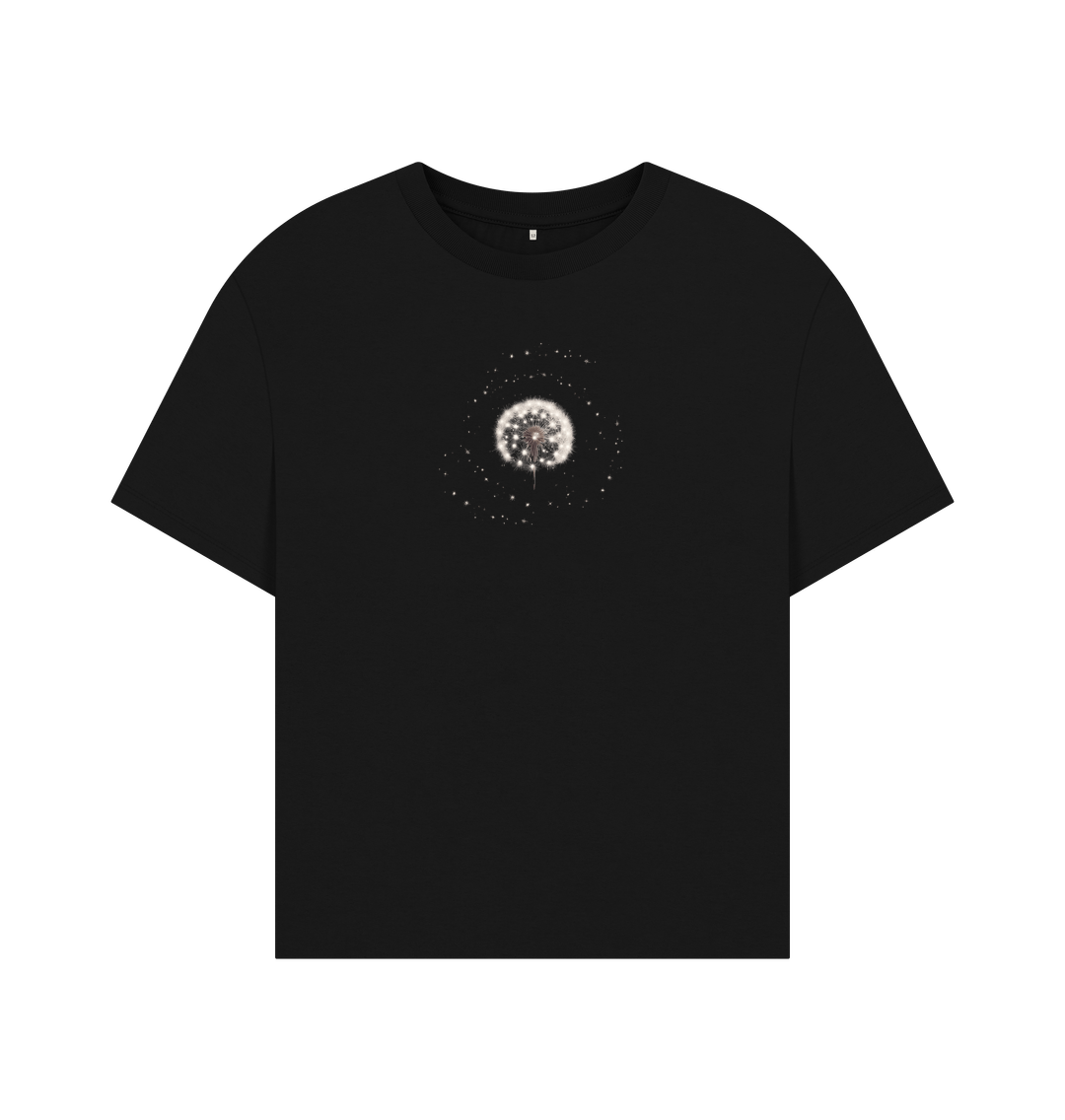 Black Organic Oversized Starry Dandelion Cypsela T-Shirt