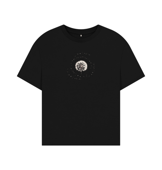 Black Organic Oversized Starry Dandelion Cypsela T-Shirt