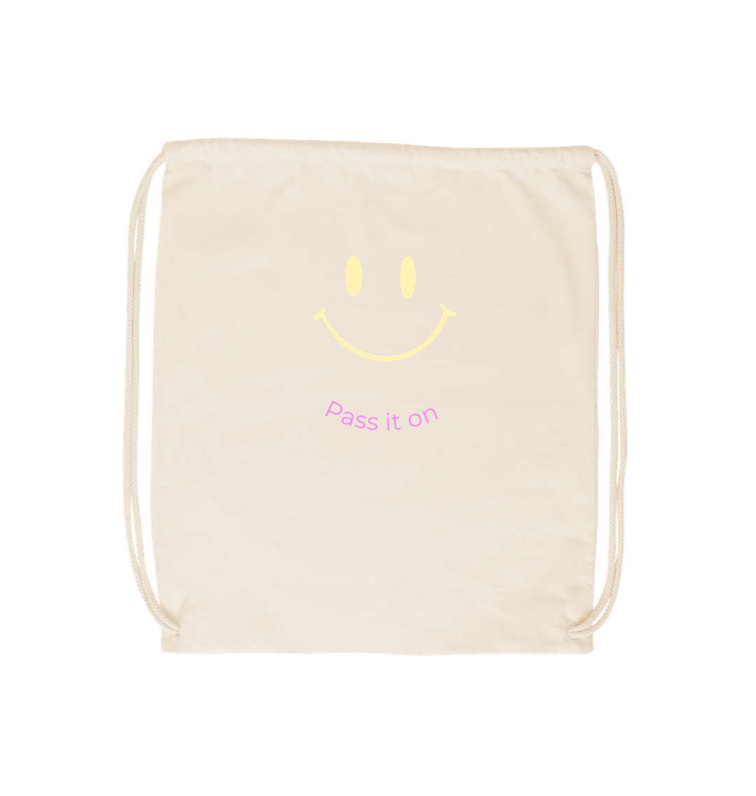 Natural Pass it on Smiley Face Drawstring Bag