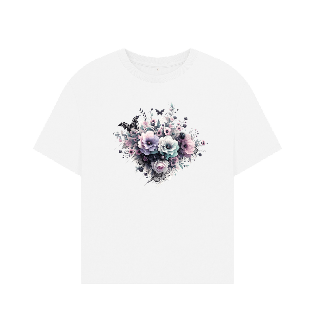 White Women's Organic Pastel Goth Floral Oversized T-shirt