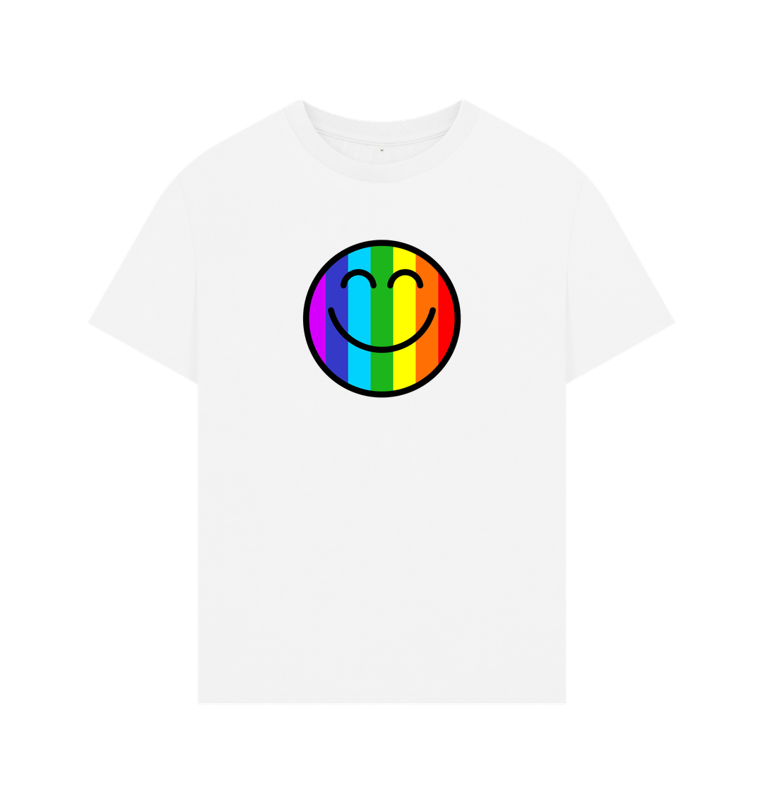 White Men's Oversized Organic Pride Smiley Face T-Shirt