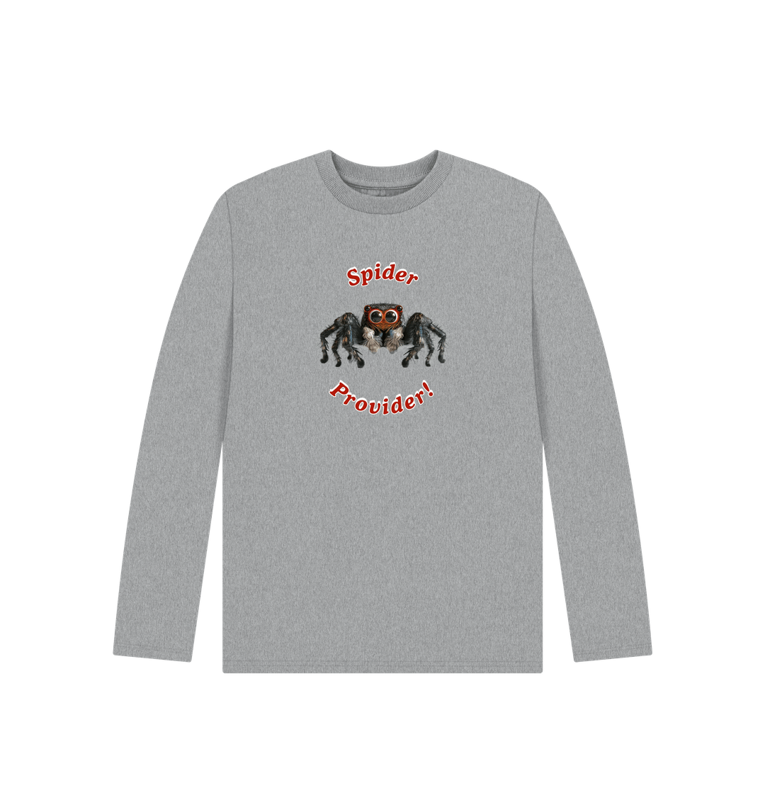 Athletic Grey Spider Provider Kid's Long-Sleeved Organic Tee Shirt - Gift for Son, Nephew, Granddaughter or Grandson