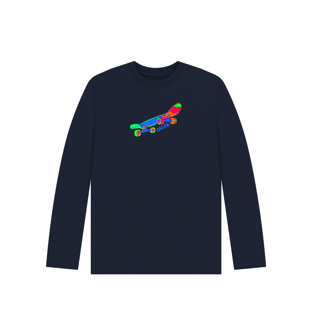 Navy Blue Drop in Skate Organic Cotton Kids Long Sleeved T-Shirt