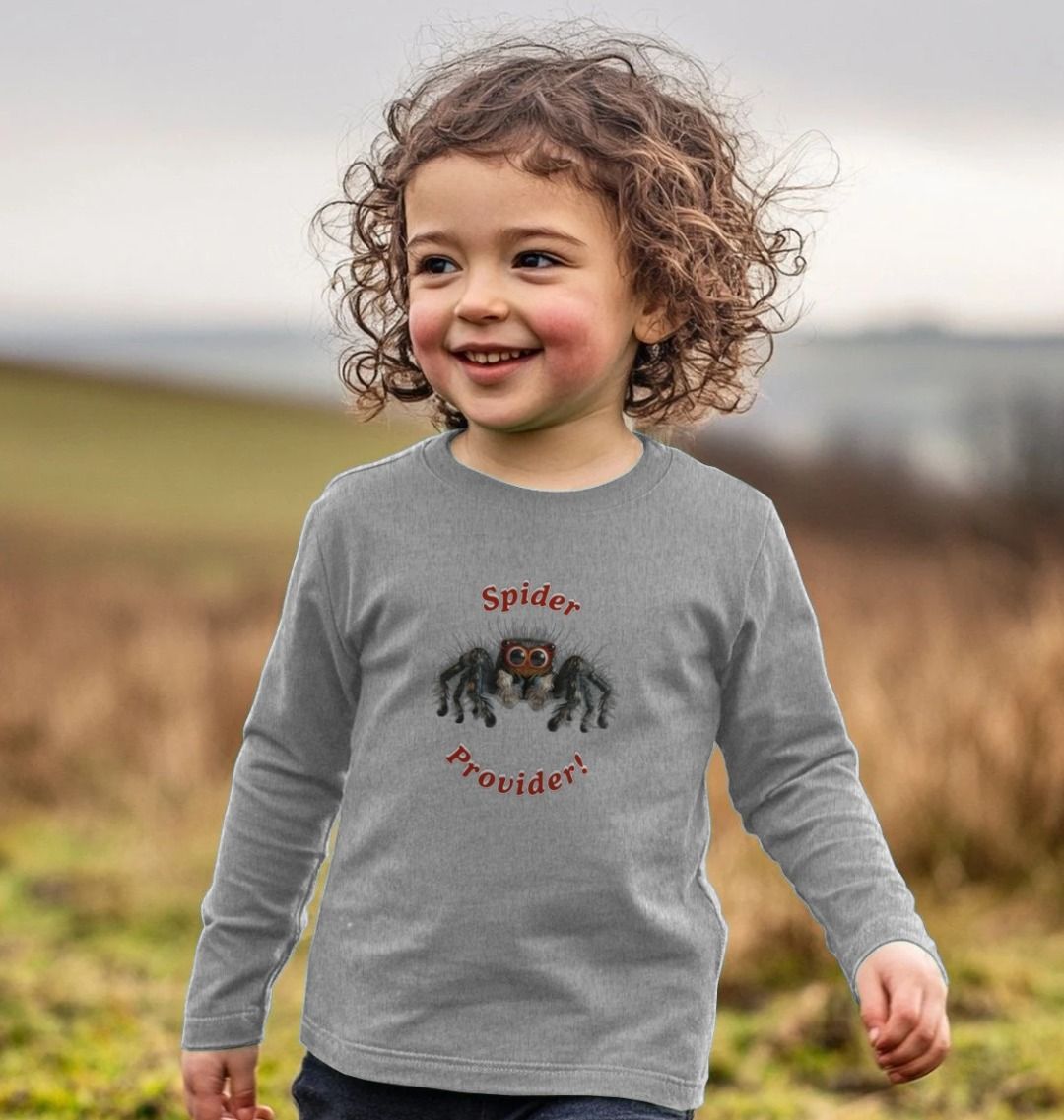 Spider Provider Kid's Long-Sleeved Organic Tee Shirt - Gift for Son, Nephew, Granddaughter or Grandson