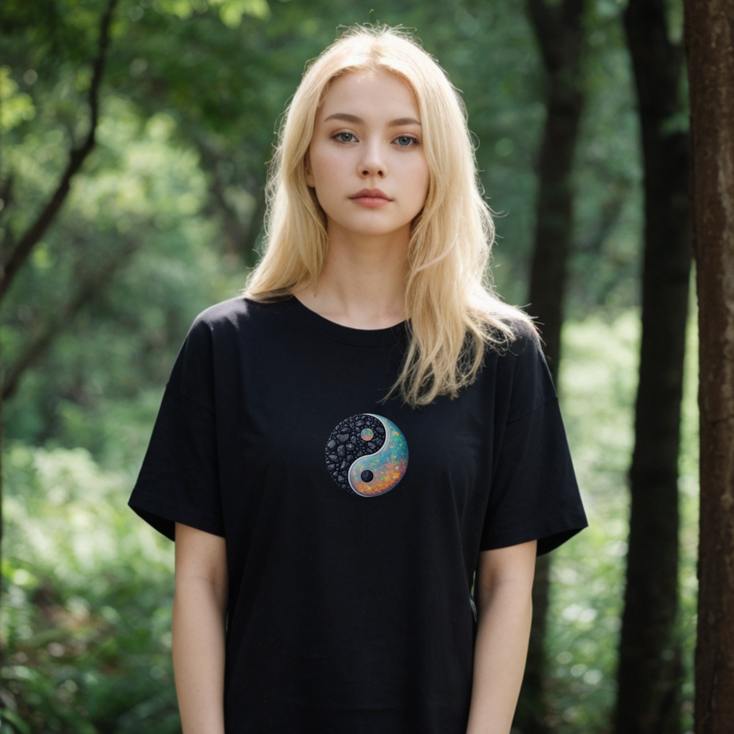 Yin and Yang Opal and Coal Symbol T-Shirt