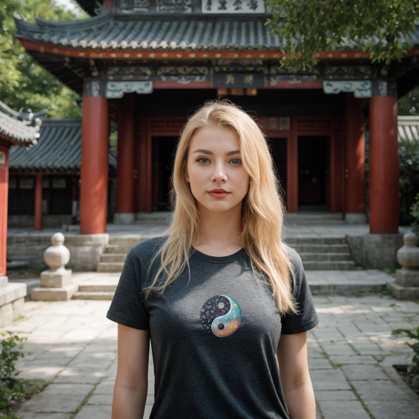 Yin and Yang Opal and Coal Symbol T-Shirt