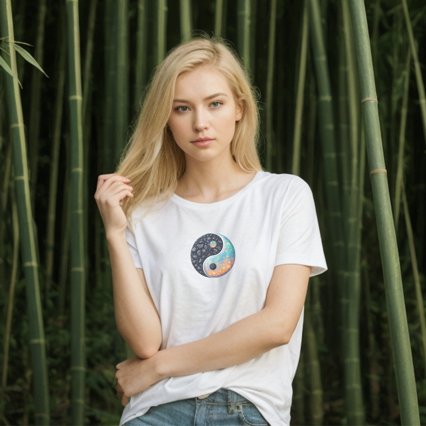 Yin and Yang Opal and Coal Symbol T-Shirt