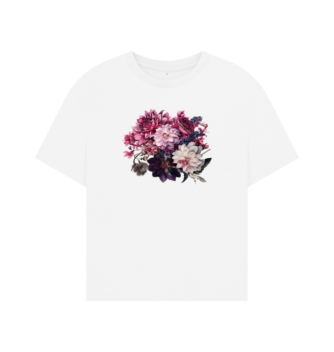 White Soft Goth Boho Chrysanthemum Oversized Women's Tee