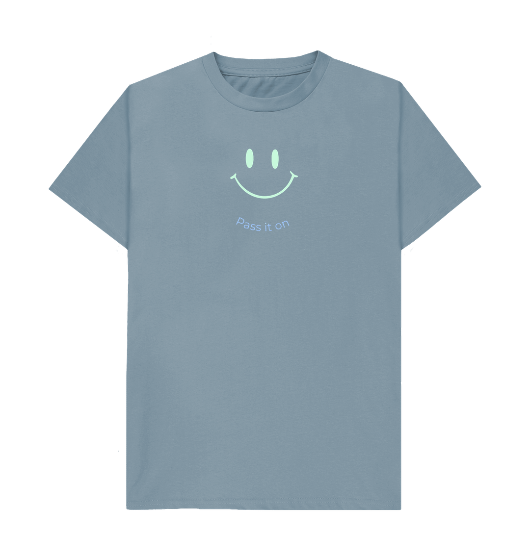 Stone Blue Pass it on smiley face - Men's Recyclable Organic Cotton Tee