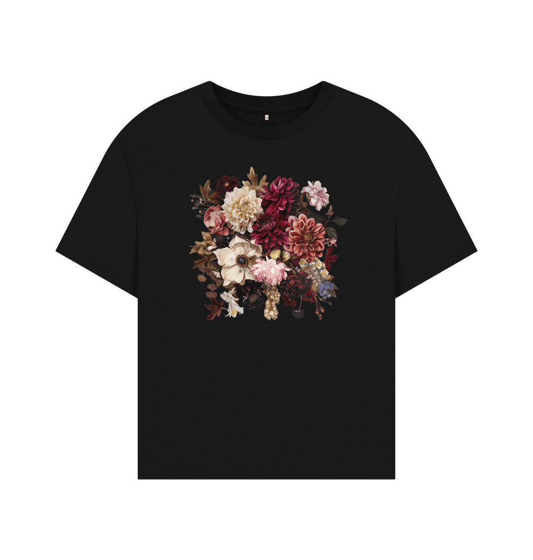 Black Boho Goth Floral Organic Oversized T-Shirt