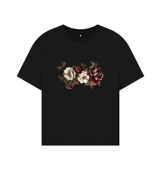 Black Organic Oversized Gothic Dog Rose Black Tee