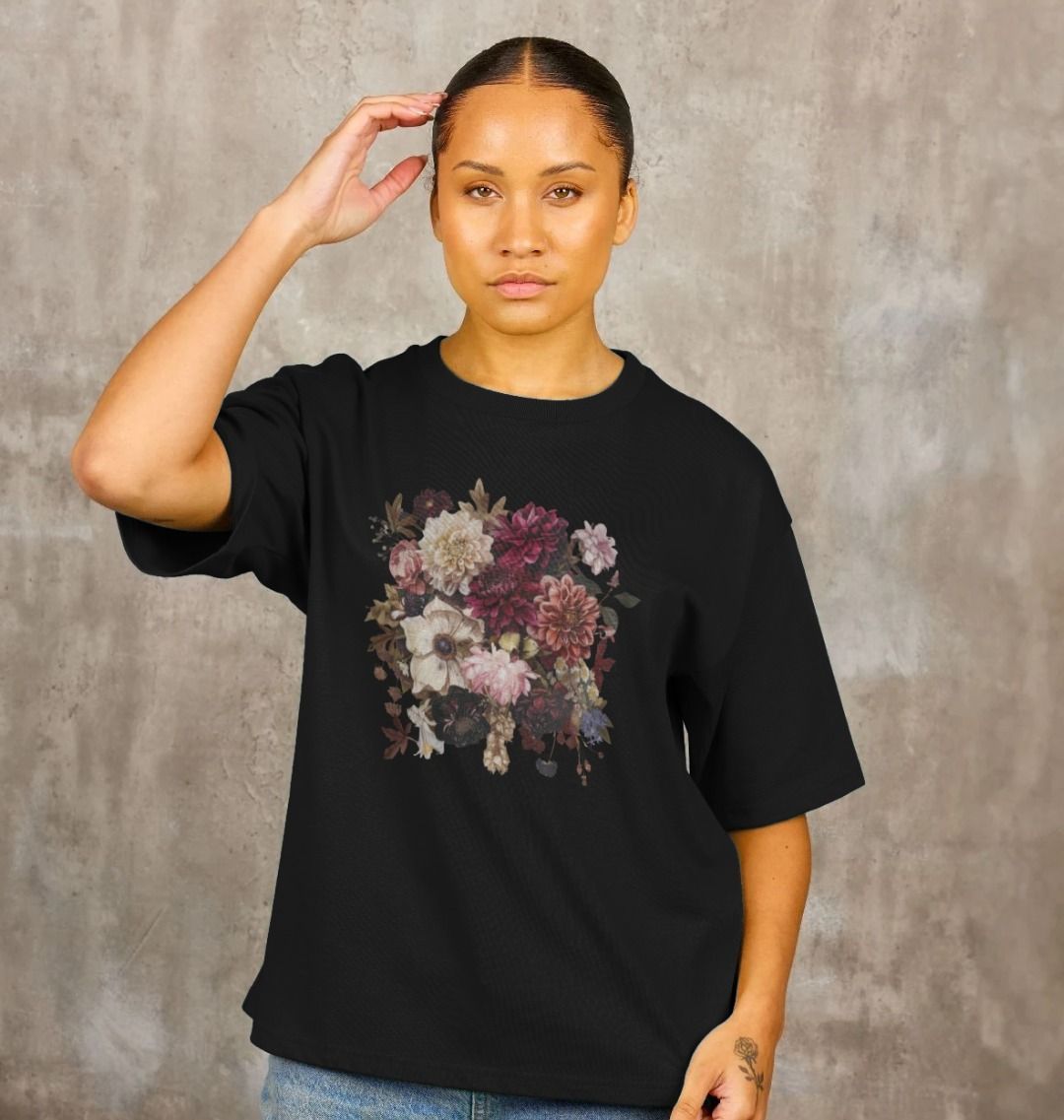 Boho Goth Floral Organic Oversized T-Shirt