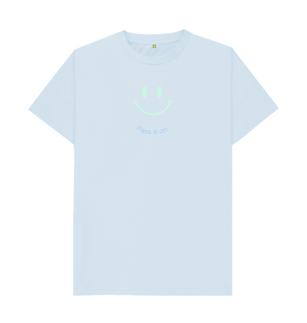 Sky Blue Pass it on smiley face - Men's Recyclable Organic Cotton Tee