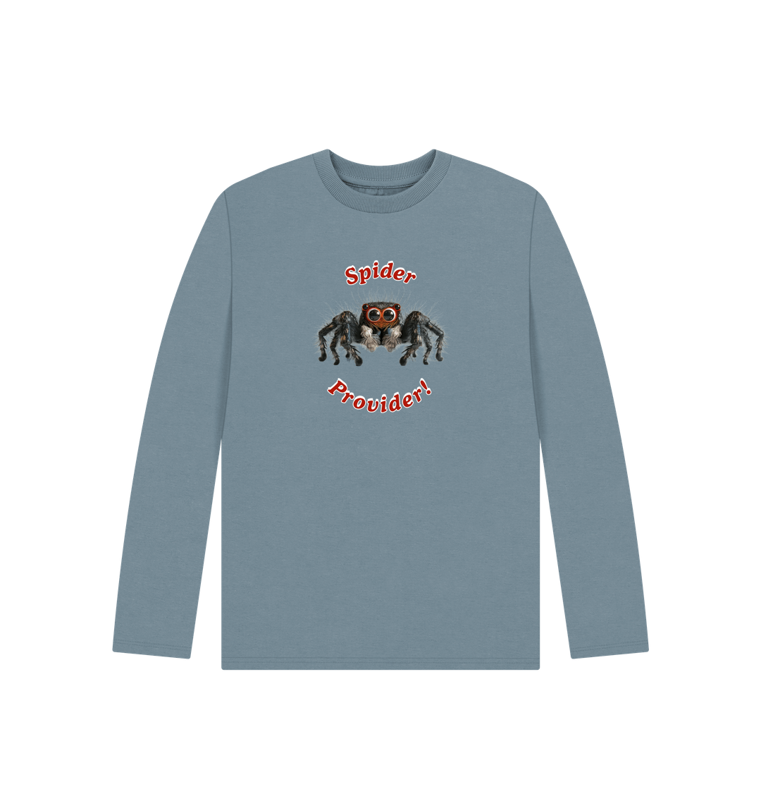 Stone Blue Spider Provider Kid's Long-Sleeved Organic Tee Shirt - Gift for Son, Nephew, Granddaughter or Grandson