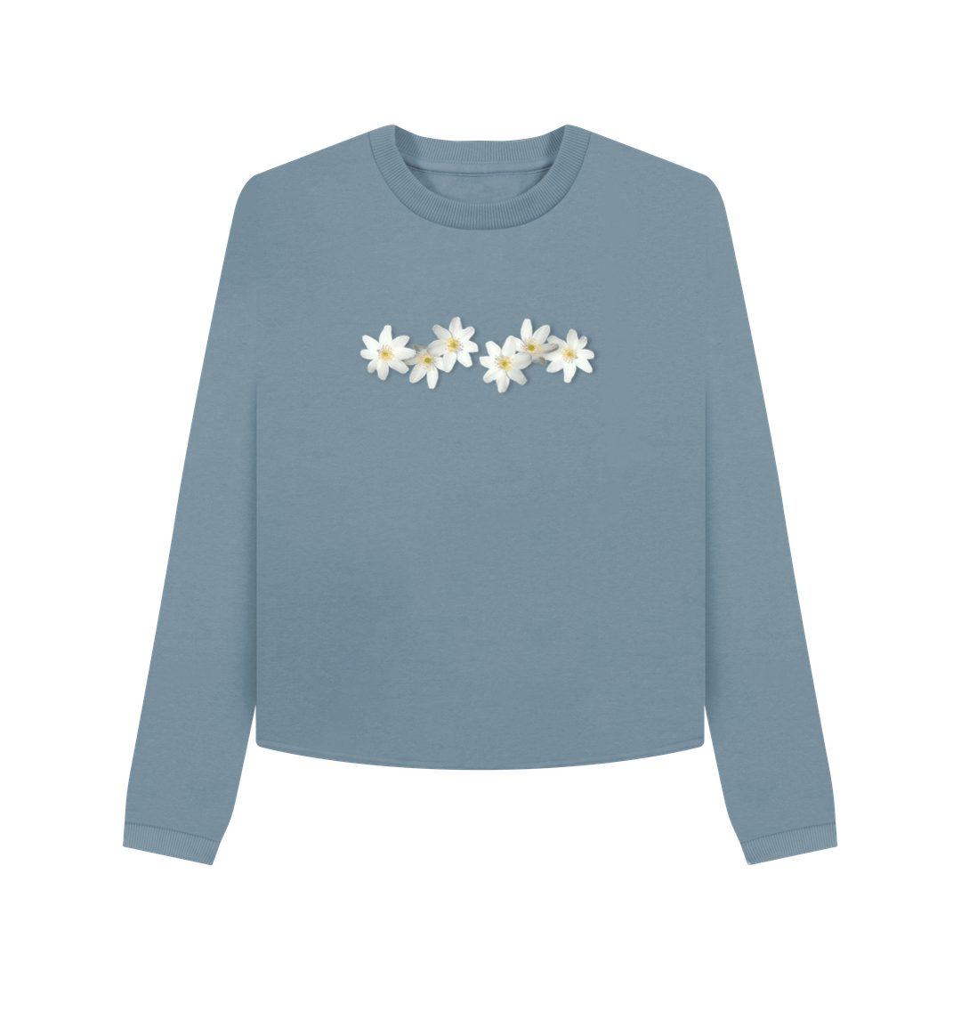 Stone Blue Wood Anemone Petals Long Sleeved Cotton Jumper