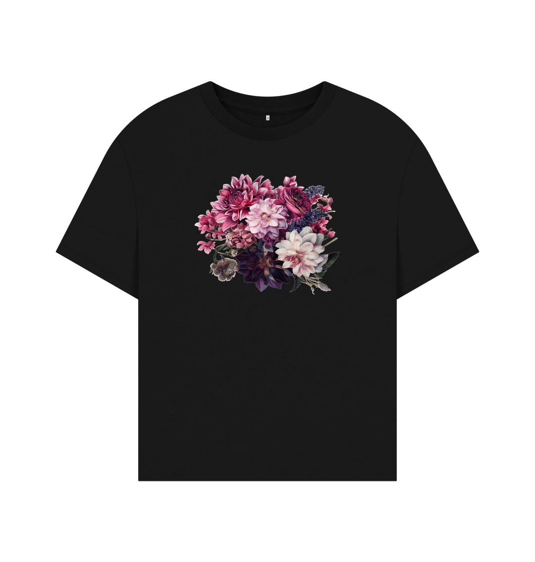 Black Soft Goth Boho Chrysanthemum Oversized Women's Tee