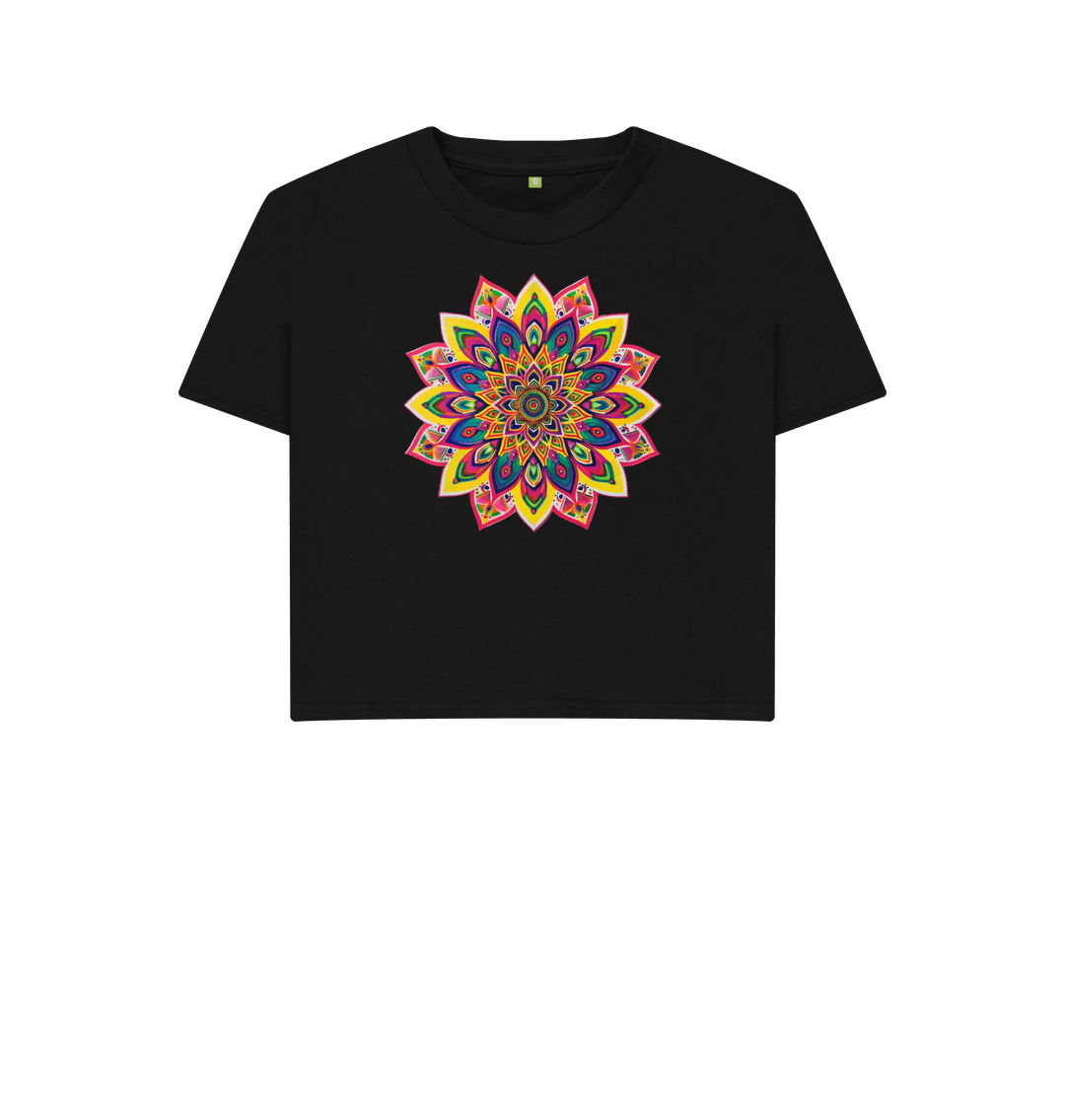 Black Boxy Festival Tee - Organic Mandala T-shirt