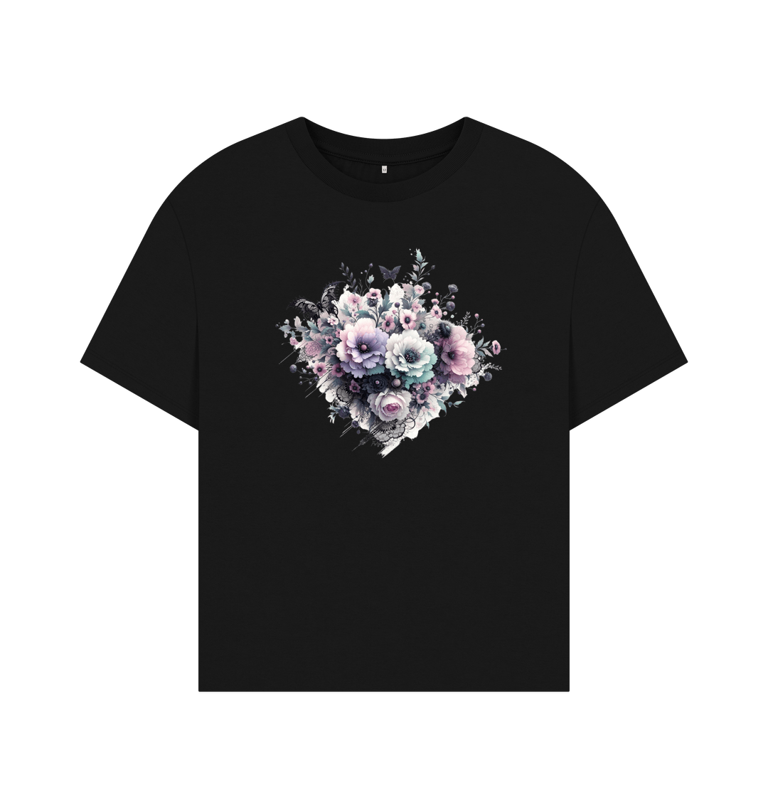 Black Women's Organic Pastel Goth Floral Oversized T-shirt