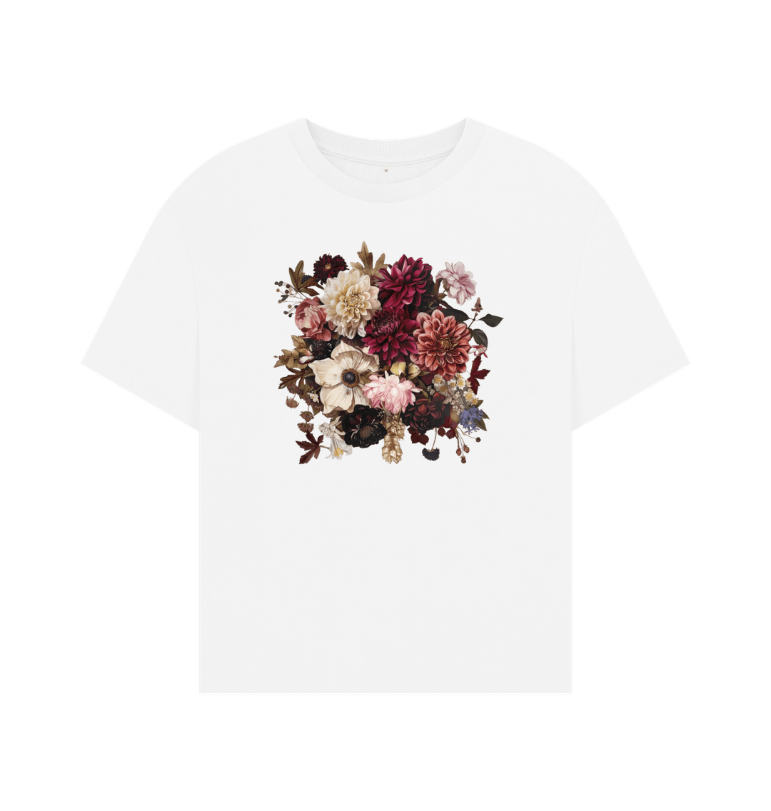 White Boho Goth Floral Organic Oversized T-Shirt