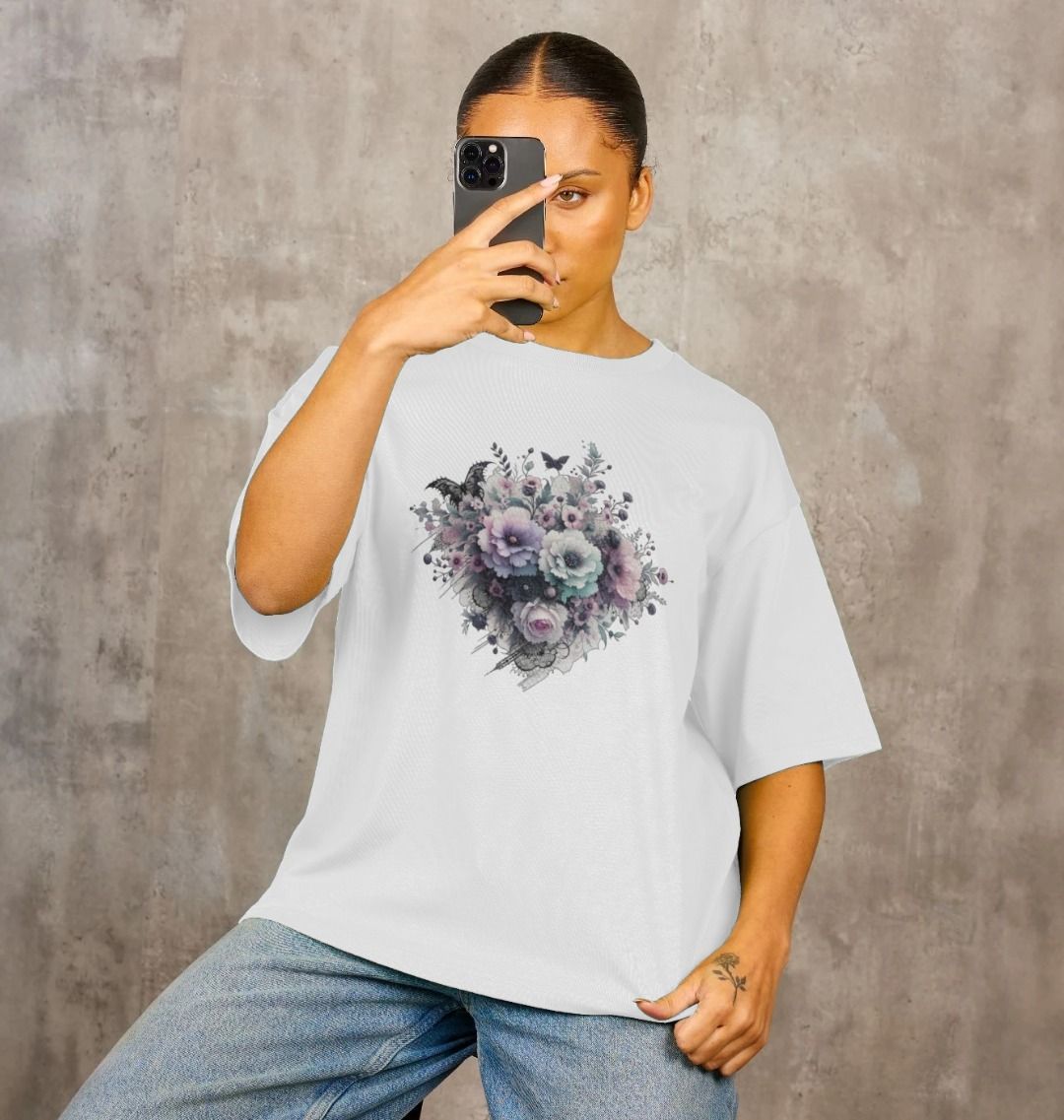 Women's Organic Pastel Goth Floral Oversized T-shirt