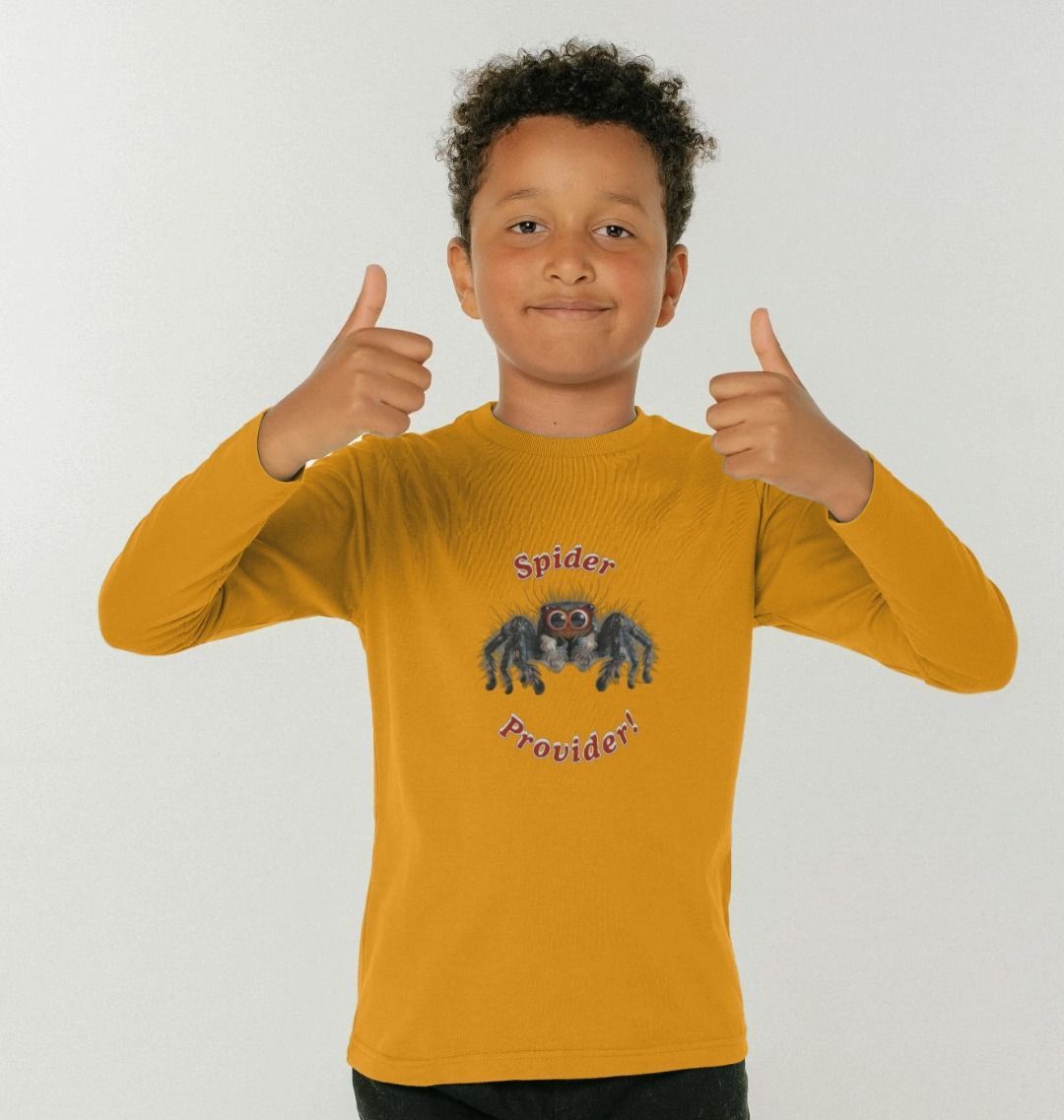 Spider Provider Kid's Long-Sleeved Organic Tee Shirt - Gift for Son, Nephew, Granddaughter or Grandson