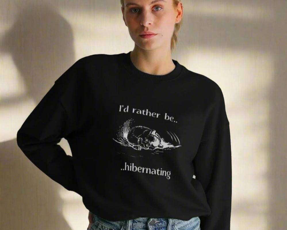 I'd Rather Be Hibernating -  Women's Oversized Black Organic Cotton Sweatshirt