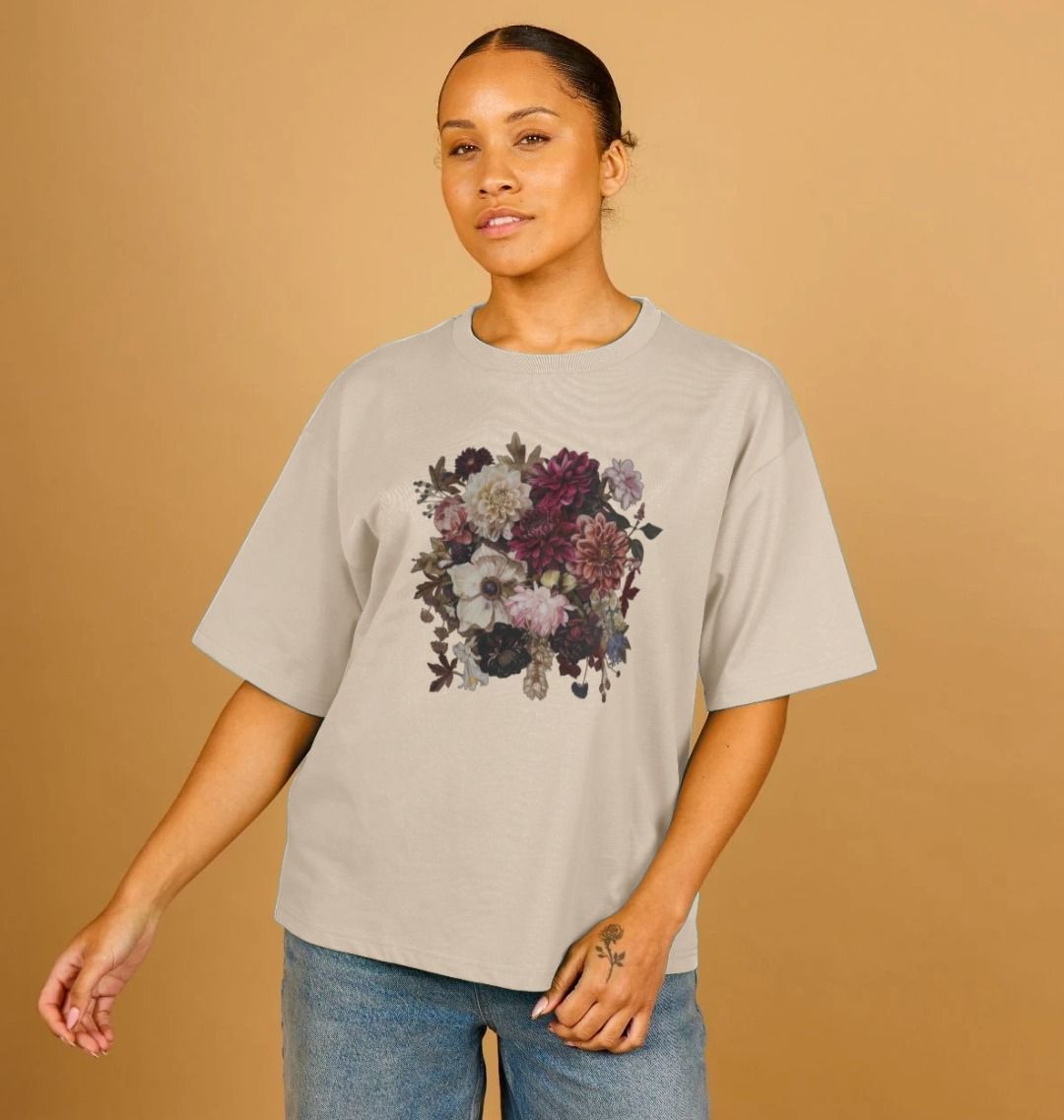 Boho Goth Floral Organic Oversized T-Shirt