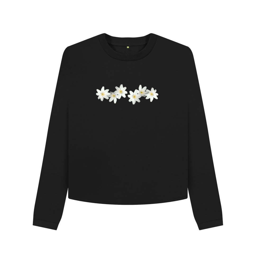 Black Wood Anemone Petals Long Sleeved Cotton Jumper