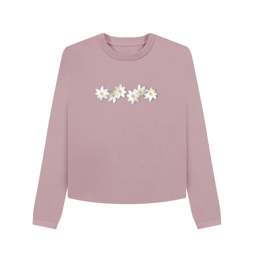 Mauve Wood Anemone Petals Long Sleeved Cotton Jumper