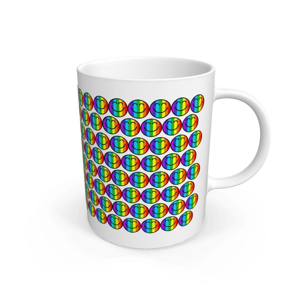 White Diversity Rainbow Smiley Face Ceramic Mug