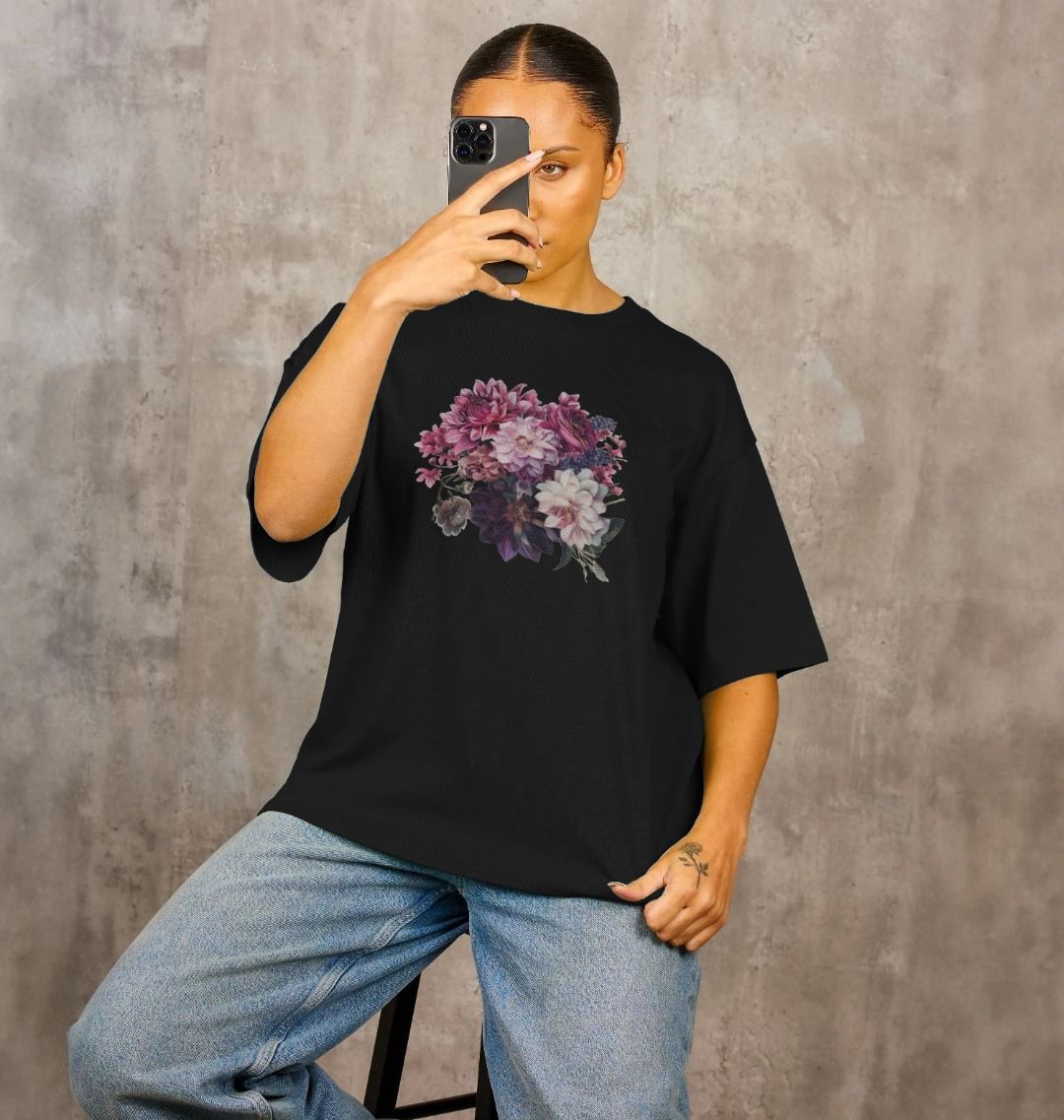 Soft Goth Boho Chrysanthemum Oversized Women's Tee