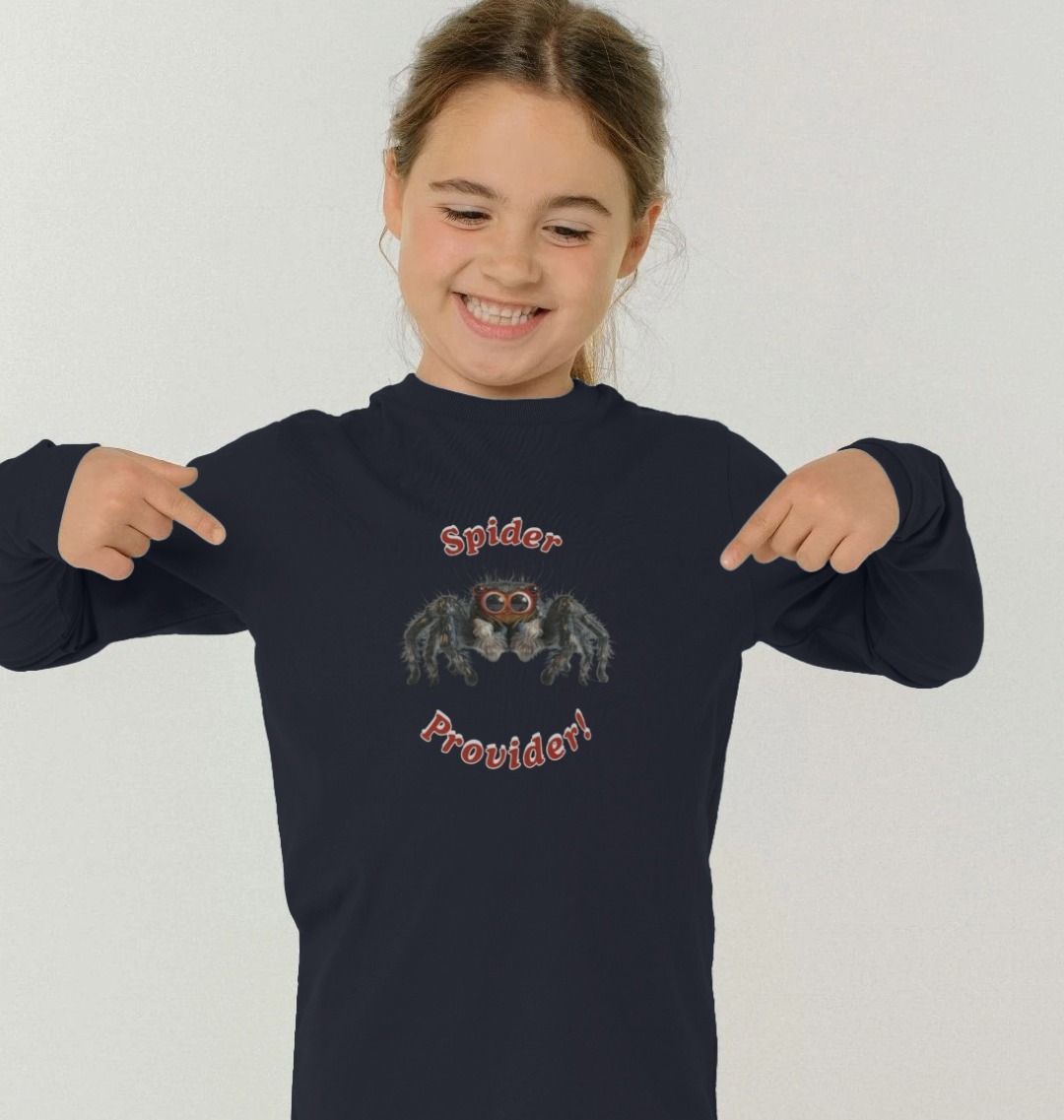 Spider Provider Kid's Long-Sleeved Organic Tee Shirt - Gift for Son, Nephew, Granddaughter or Grandson