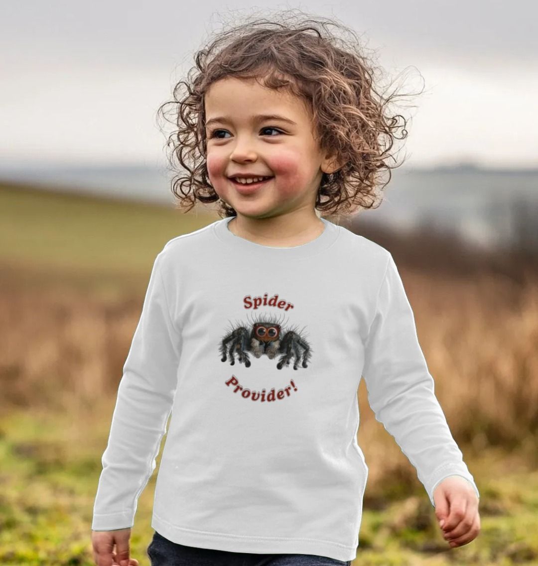 Spider Provider Kid's Long-Sleeved Organic Tee Shirt - Gift for Son, Nephew, Granddaughter or Grandson