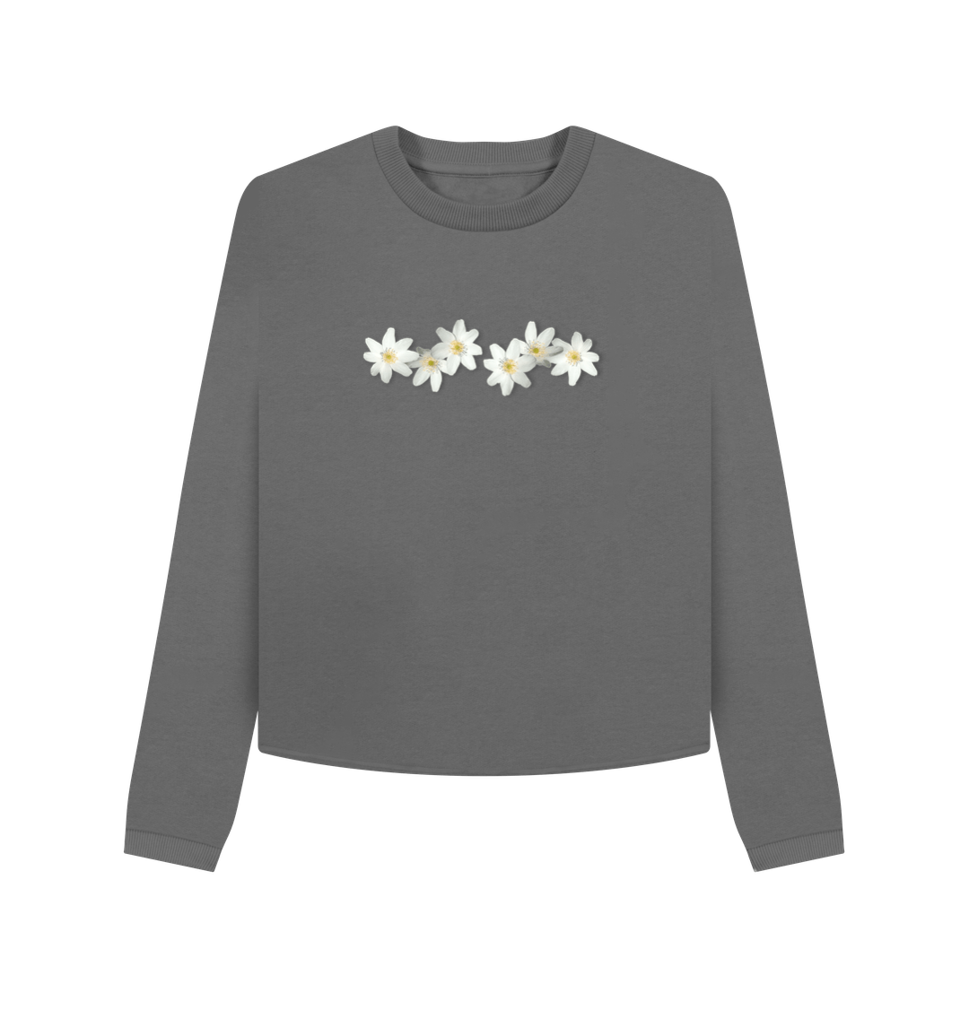 Slate Grey Wood Anemone Petals Long Sleeved Cotton Jumper