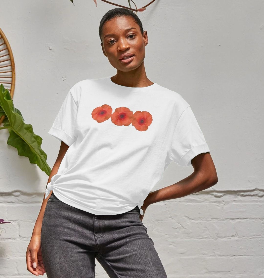 Women's Red Poppies Organic Cotton Relaxed Fit T-Shirt