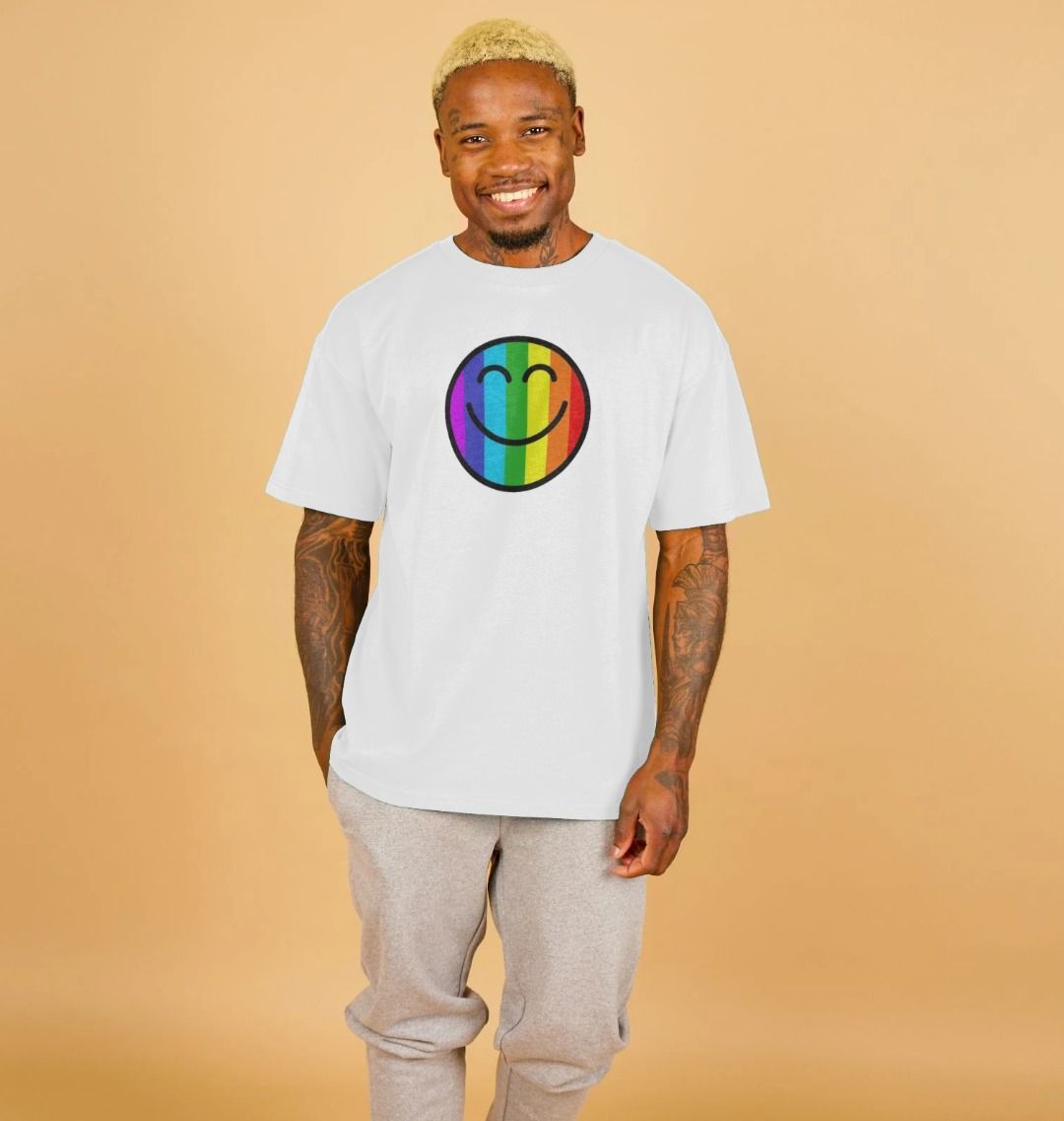 Men's Oversized Organic Pride Smiley Face T-Shirt